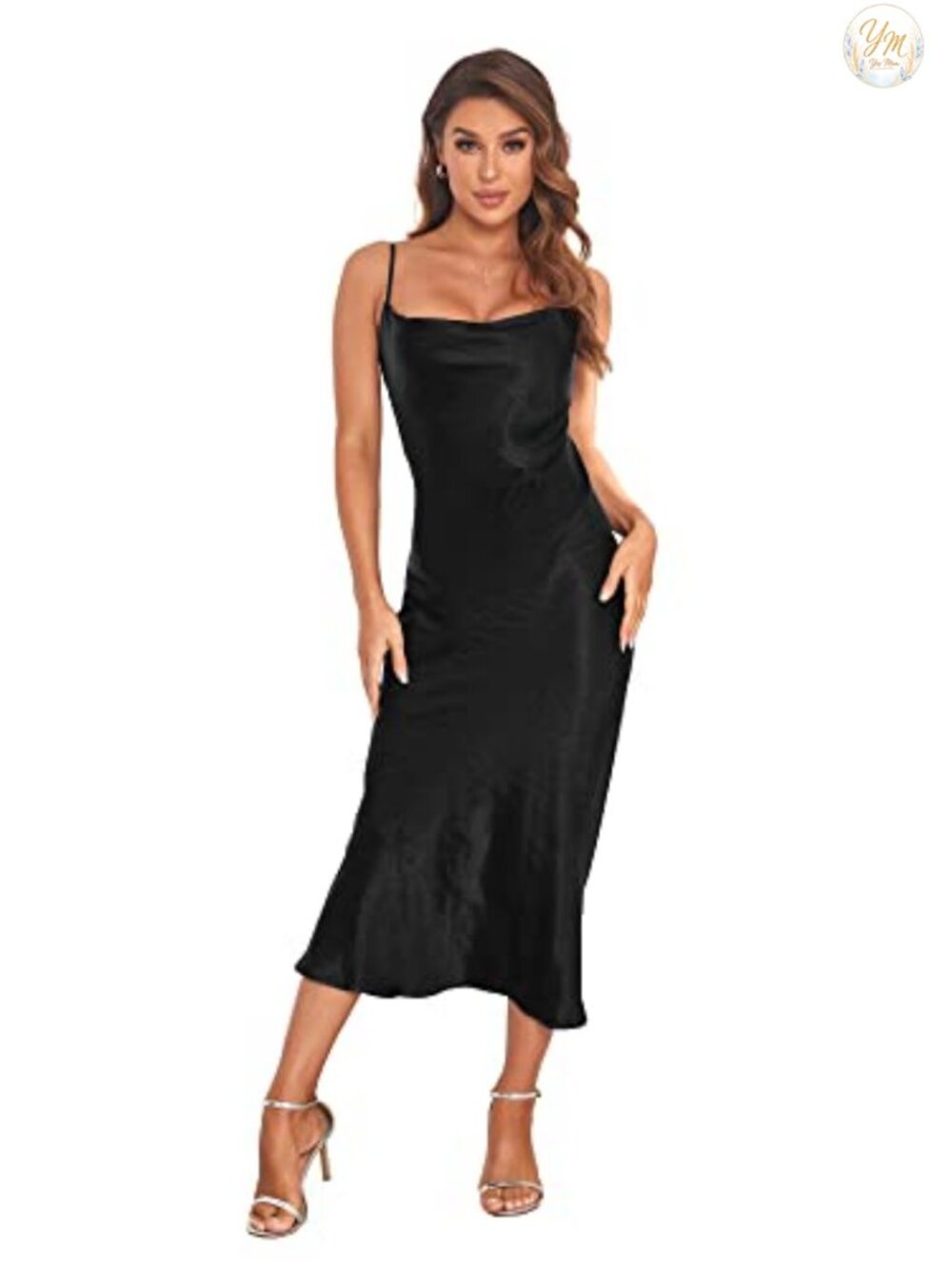Satin Spaghetti Strap Midi Slip Dress Cowl Neck Backless Party Cocktail